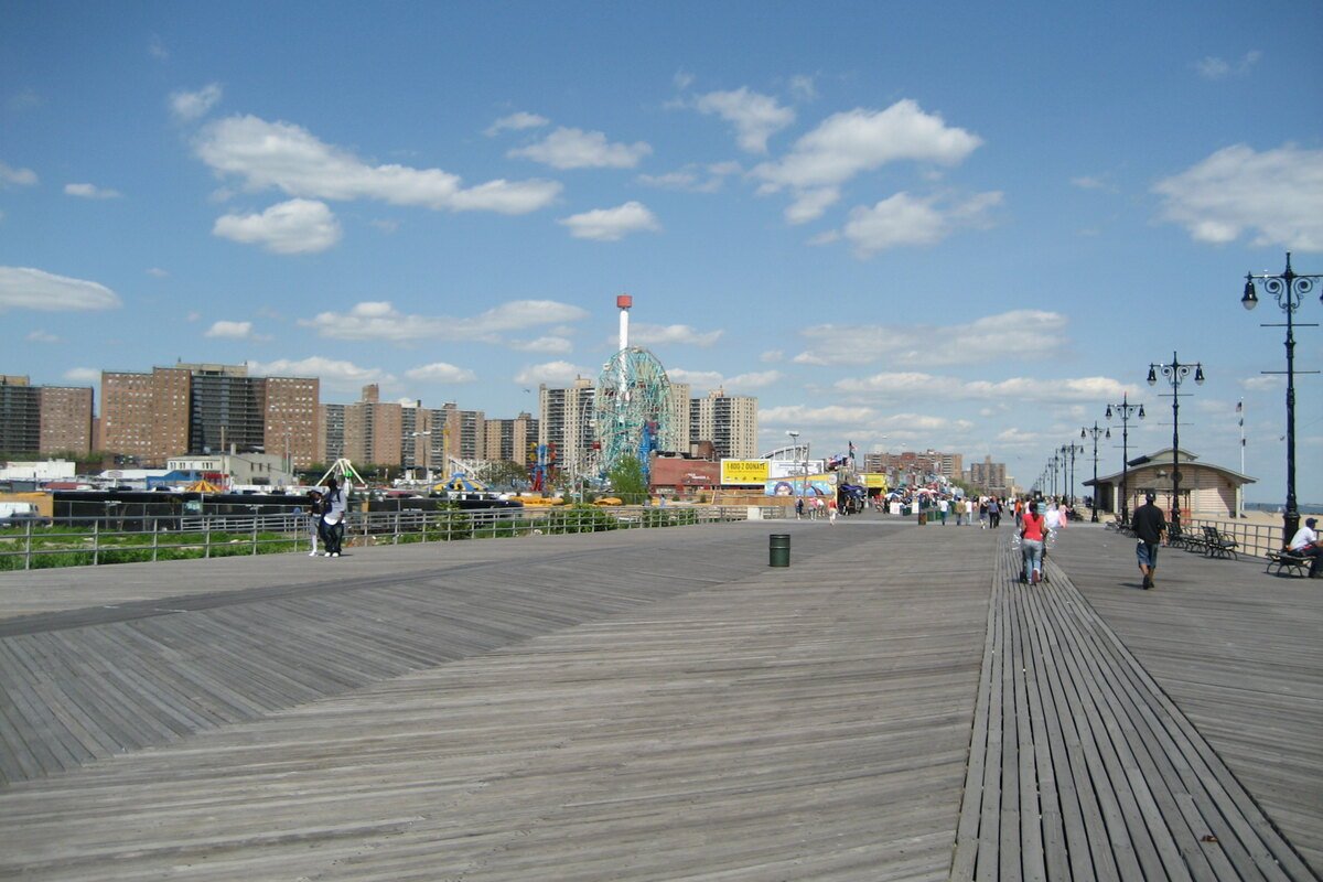 Coney Island boardwalk looking toward the Wonder Wheel