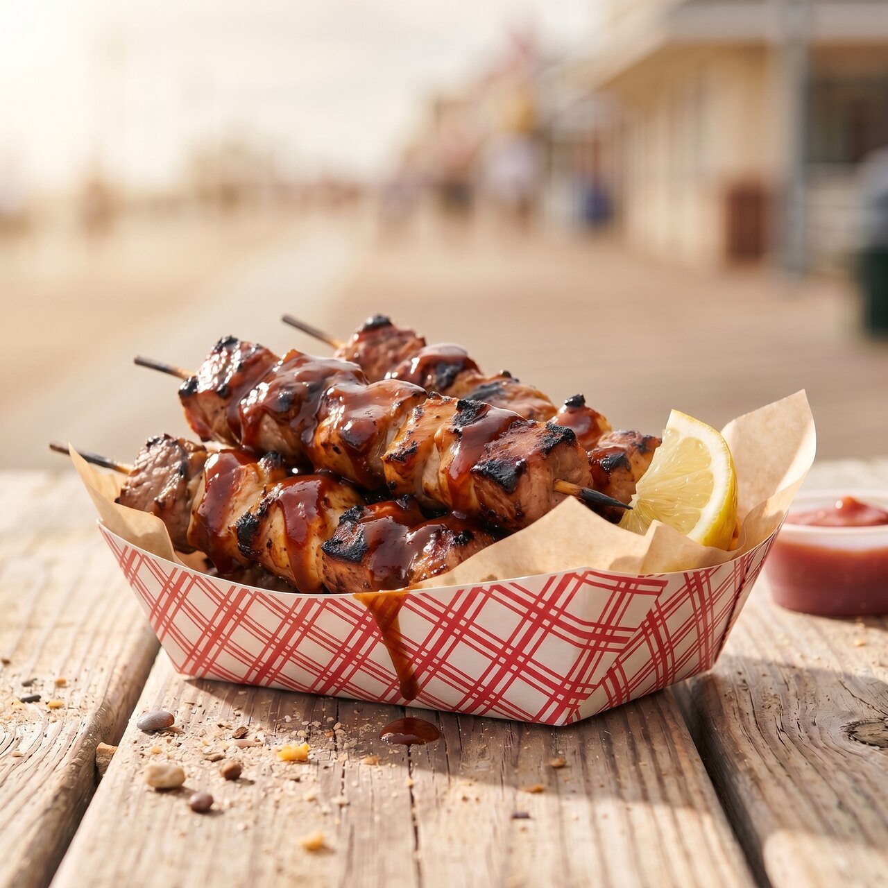 Shish kebab on the grill at Pete's Clam Stop